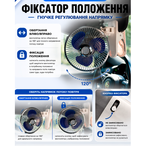 Вентилятор 6" ВН.12.607С/HF-307C 12 В з кутом повороту 120 градусів на кліпсі Харків - фото 15