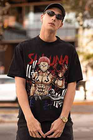 Футболка для хлопчика з аніме принтом Магічна битва оверсайз (зріст від 165 до 180) Чорний AnimeJ0945m Дніпро