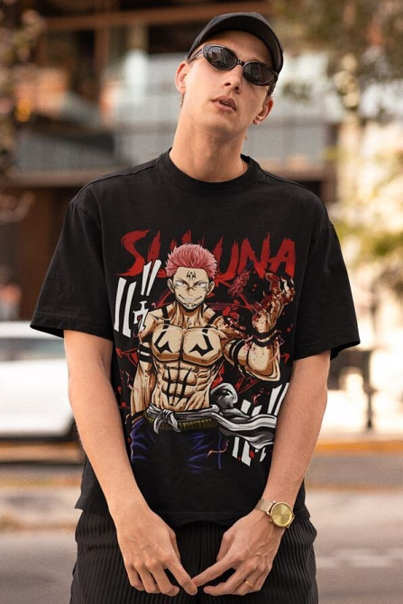 Футболка для хлопчика з аніме принтом Магічна битва оверсайз (зріст від 165 до 180) Чорний AnimeJ0945m Дніпро - фото 3