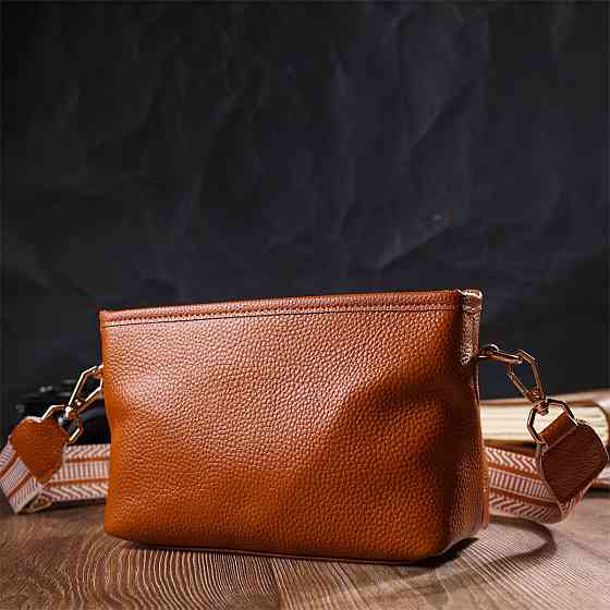 Красива невелика сумка на плече з натуральної шкіри 22139 Vintage Руда Київ