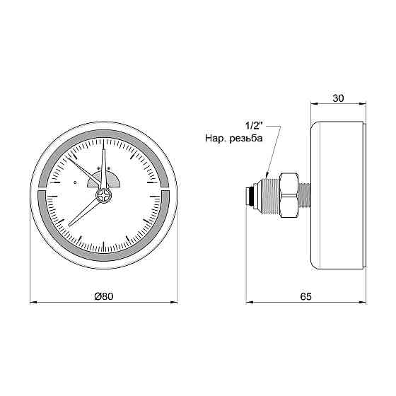 Термоманометр Thermo Alliance Standart 80 мм 1/2", заднє під'єднання SD1734B Київ