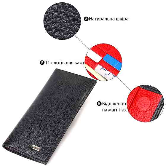 Вертикальний гаманець унісекс із натуральної шкіри CANPELLINI 21897 Чорний Київ