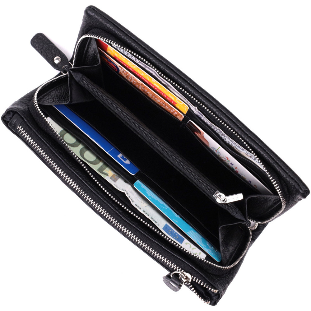 Женский кошелек-клатч с двумя молниями из натуральной кожи Черный (ST Leather) Киев - изображение 10