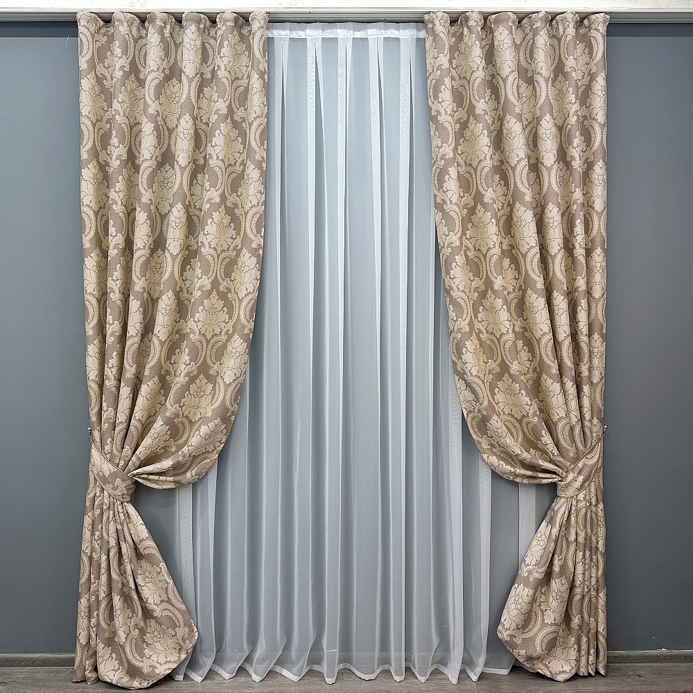 Комплект готовых штор VR-Textil Лен Корона Мария № 1269ш Капучино с бежевым 150х270 см 2 шт (33-0098) Киев - изображение 2