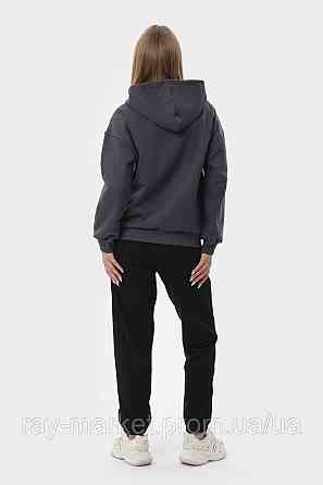 Костюм жіночий худі на блискавці темно-сіре та штани чорні RAY PREMIUM LOOSE U0809 (U0809W-Dark Grey-Black) Київ