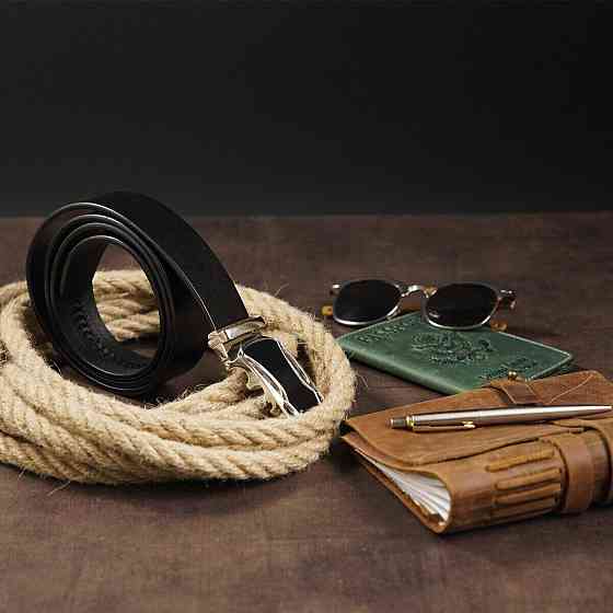 Ремінь чоловічий з пряжкою автомат з чорною вставкою Чорний (Vintage) Київ