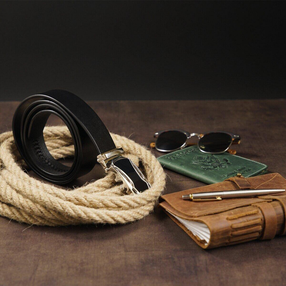 Ремінь чоловічий з пряжкою автомат з чорною вставкою Чорний (Vintage) Київ - фото 3