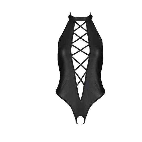 Боді з еко-шкіри з імітацією шнурівки та відкритим доступом Passion NANCY BODY XXL/XXXL, black Sex Aura Київ