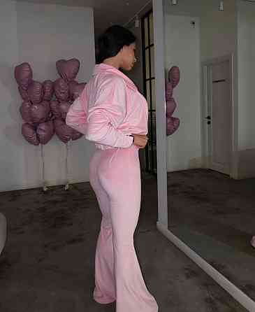 Женский стильный повседневный велюровый костюм Розовый, 46/48 Одесса