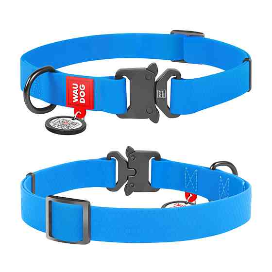 Ошейник для собак водостойкий WAUDOG Waterproof c QR паспортом, металлическая пряжка-фастекс, Ш 25 мм, Длин 34-49 см, голубой Киев