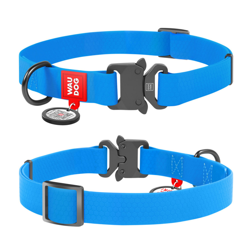 Ошейник для собак водостойкий WAUDOG Waterproof c QR паспортом, металлическая пряжка-фастекс, Ш 25 мм, Длин 34-49 см, голубой Киев - изображение 2