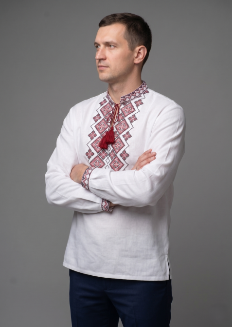Мужская рубашка-вышиванка в праздничном стиле на белом полотне. Киев - изображение 5