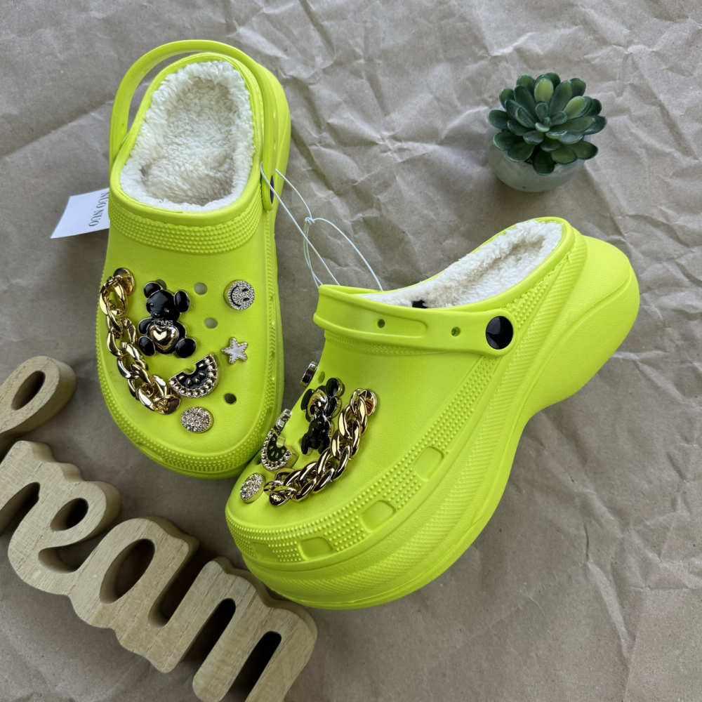 Крокси салатові теплі сабо з дірками на хутрі "Like Crocs" Одеса - фото 6