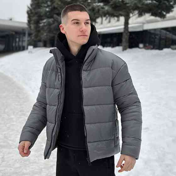 Чоловічий пуховик зимовий дутий короткий, куртка тепла Pobedov Bubble Gum водовідштовхувальна до -20 темно-сіра Одеса