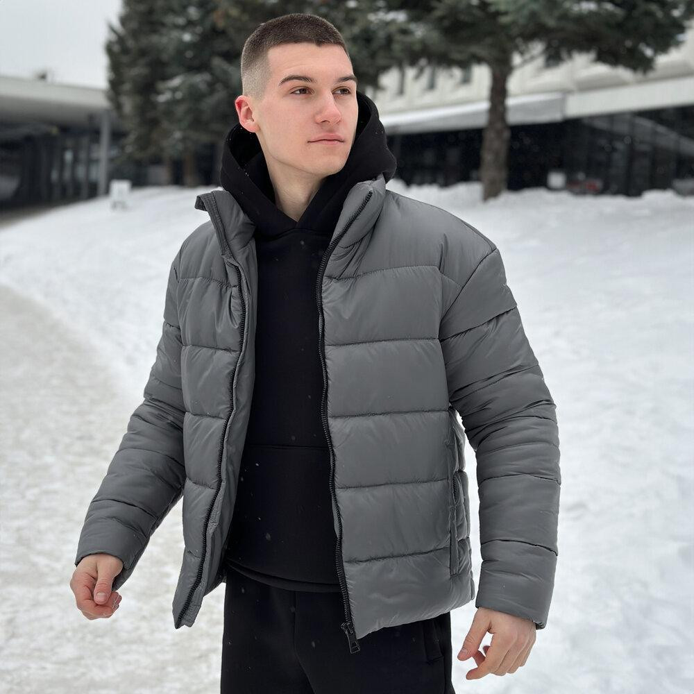 Чоловічий пуховик зимовий дутий короткий, куртка тепла Pobedov Bubble Gum водовідштовхувальна до -20 темно-сіра Одеса - фото 5