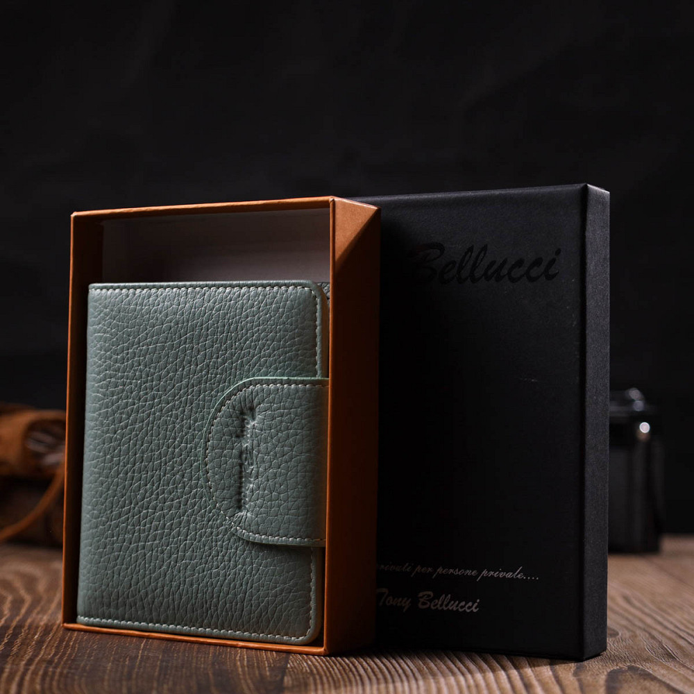 Стильний жіночий гаманець із натуральної шкіри Tony Bellucci 21986 Сіро-зелений Київ - фото 3