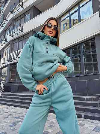 Жіночий стильний теплий повсякденний костюм-двійка на флісі Оливка, 42/44 Одеса