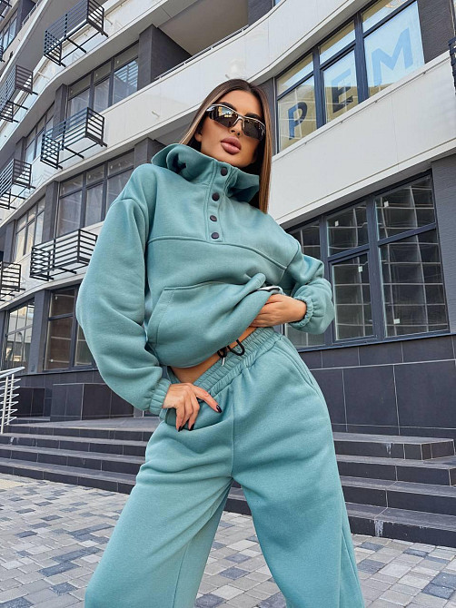 Женский стильный теплый повседневный костюм двойка на флисе Оливка, 42/44 Одесса - изображение 3