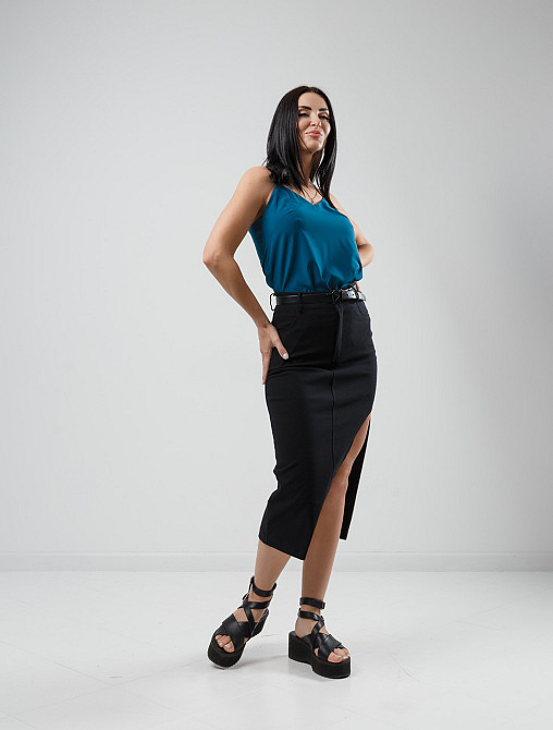 Спідниця з фігурним розрізом "West" оптом Чорний, 46 Київ - фото 2