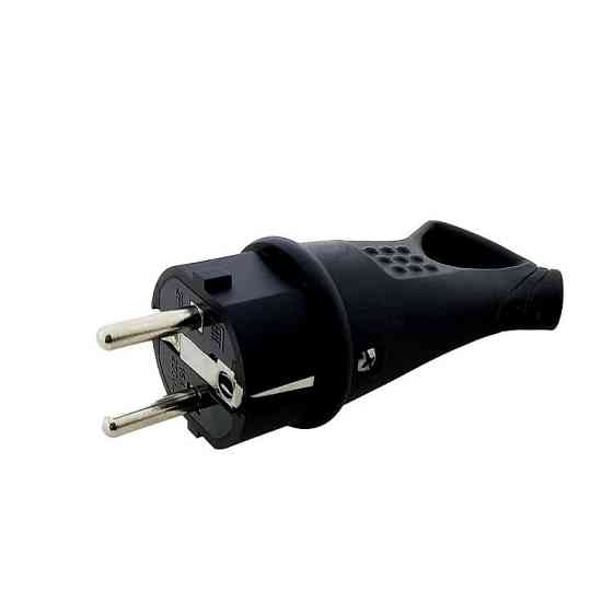 Вилка с заземлением угловая с кольцом 45° каучук, черный Днепр