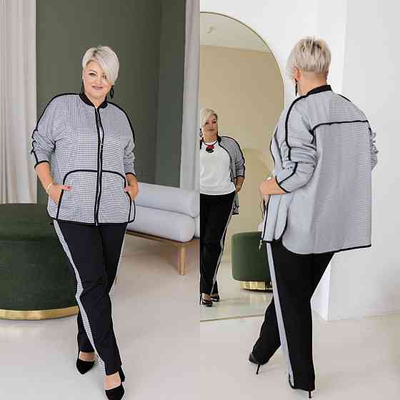 Жіночий стильний костюм-двійка з принтом трикотажний креп + костюмка 52/54 Одеса