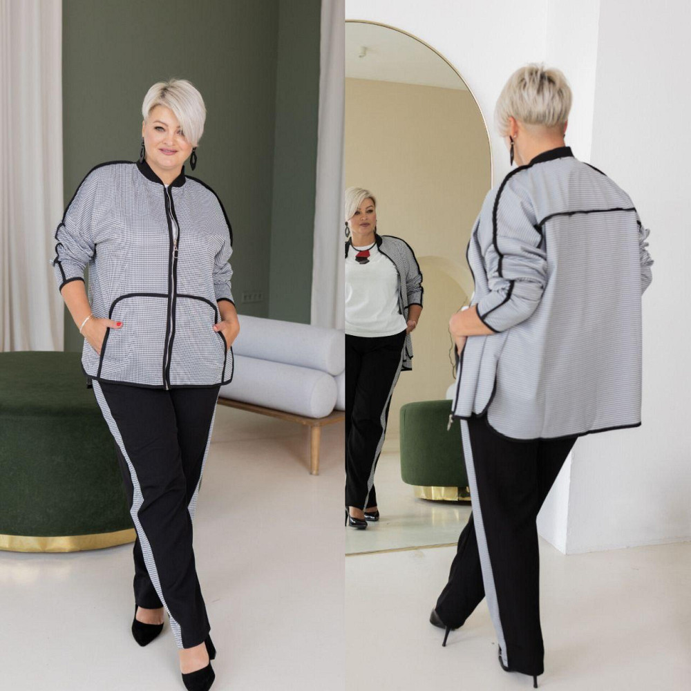 Женский стильный костюм двойка с принтом трикотажный креп+ костюмка 52/54 Одесса - изображение 1