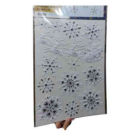 3D Новогодняя наклейка Дед Мороз с оленями и снежинками Livarno Home 29 на 41 см бело-серебристый Киев