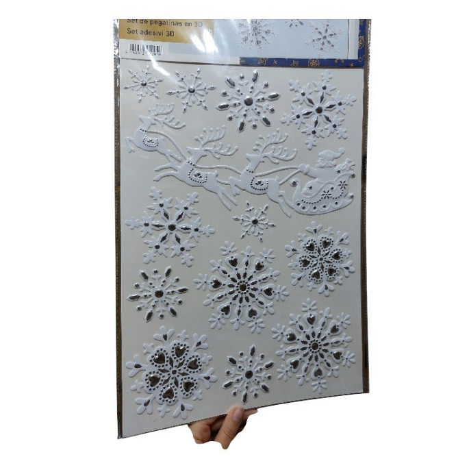 3D Новогодняя наклейка Дед Мороз с оленями и снежинками Livarno Home 29 на 41 см бело-серебристый Киев - изображение 3