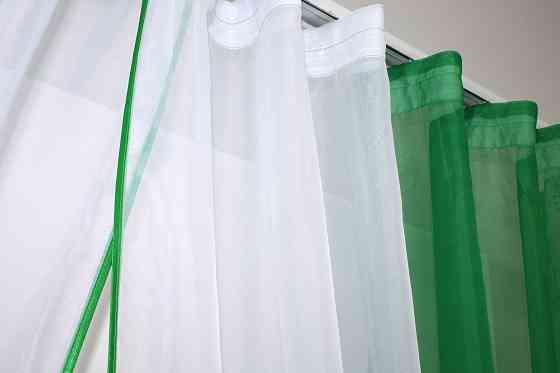 Кухонные шторы VR-Textil № 017к комбинированные с подвязками зеленый с белым 265х170 см (50-861) Киев