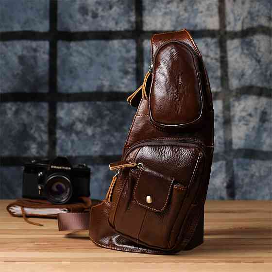 Мужская сумка с большим количеством карманов из натуральной кожи Vintage 22962 Коричневый Киев