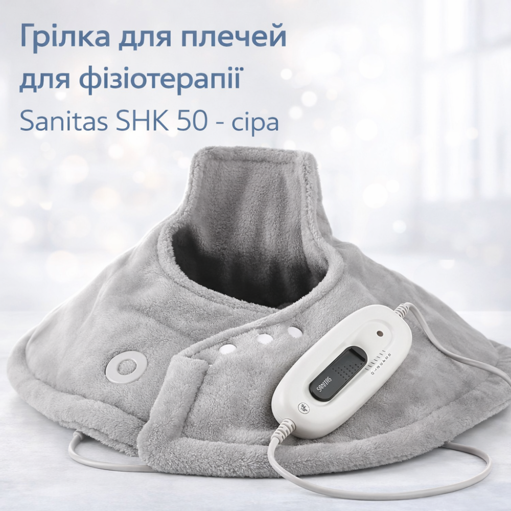 Електрична грілка для плечей та шиї Sanitas SHK 50: Фізіотерапія та релаксація, 6 режимів, 100 Вт, Сіра Київ - фото 1