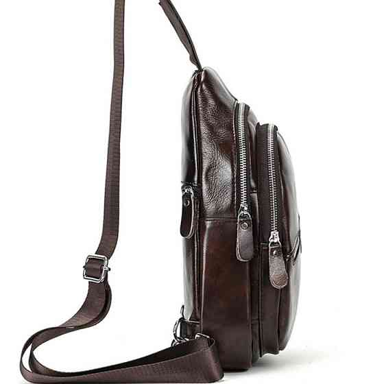 Мужской кожаный слинг на одно плечо сумка-слинг коричневая TIDING BAG 62867 Киев