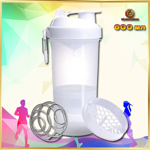 Шейкер спортивный для воды и спортивного питания SmartShake Original2GO 600ml 600ml Pure White Киев - изображение 11