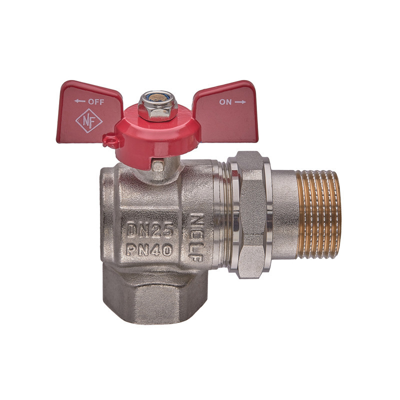 Кран кульовий з американкою Nolf classic NFC.941-10-1" FM кутовий, ГШМ ручка "метелик" червона (NF3157) Київ - фото 4