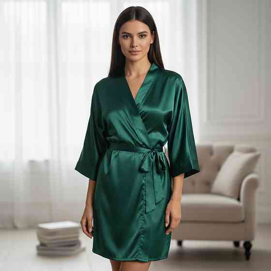 Халат жіночий шовковий під пояс довжина 90см Зелений 3XL/4XL Харків
