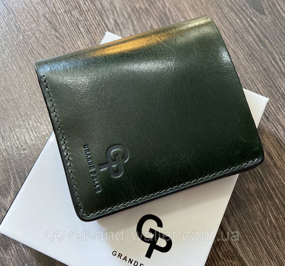Красивий жіночий гаманець невеликого розміру із італійської шкіри зеленого кольору Grande Pelle Lettera Київ - фото 3
