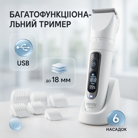 Беспроводной аккумуляторный триммер для стрижки волос Camry, Электрическая машинка для стрижки мощная PW-95 Львов