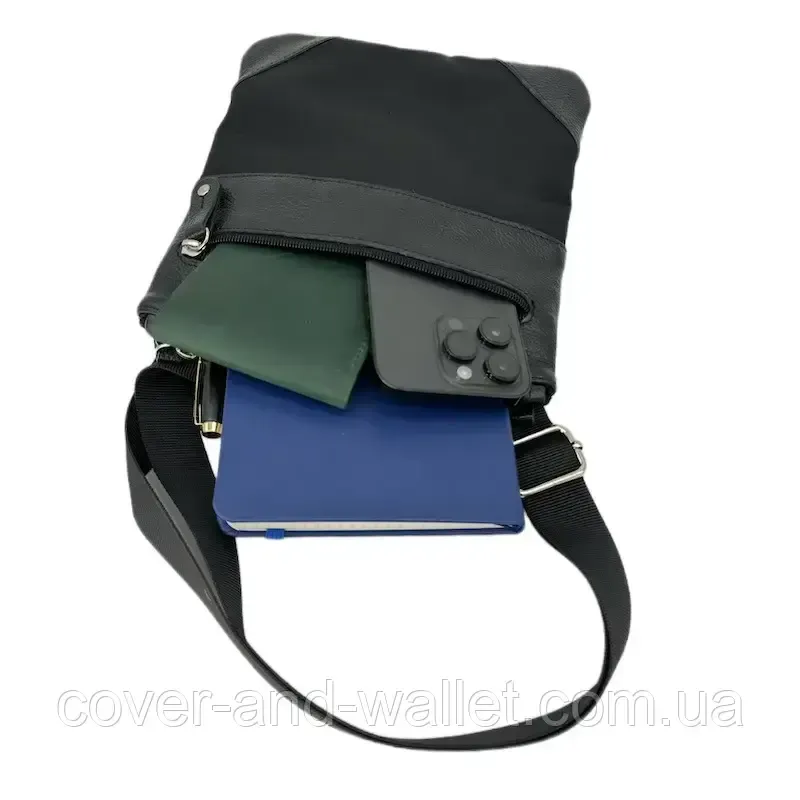 Тонка чоловіча текстильна сумка на плече зі шкіряними вставками Puos Київ - фото 7