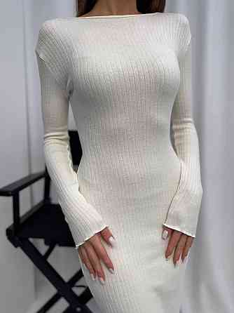Женское трендовое платье из трикотажа рубчик Молочный Одесса