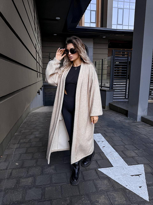 Жіночий теплий довгий кардиган на запах щільна альпака Беж Одеса - фото 9