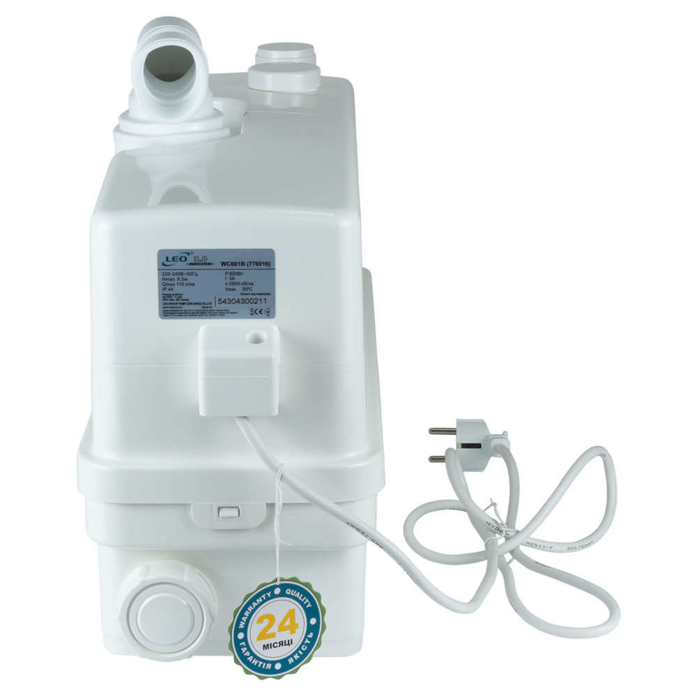 Станция канализационная 0.6кВт Hmax 8.5м Qmax 110л/мин 3 входа + боковой вход 90мм LEO 3.0 WC601В (776916) Ровно - изображение 4