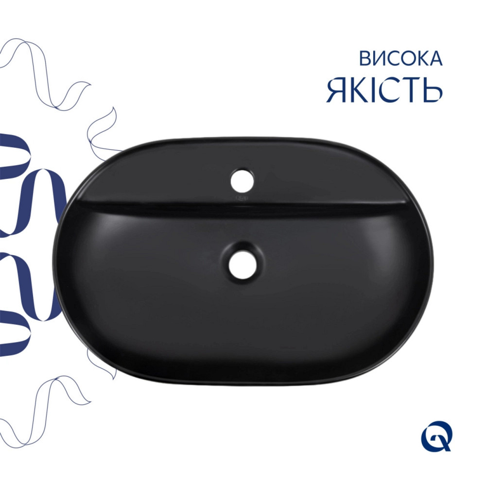 Комплект Qtap Scorpio: Раковина накладная 600x400x120 мм, Matt Black, овальная + Донный клапан Pop-up PU03 Киев - изображение 4