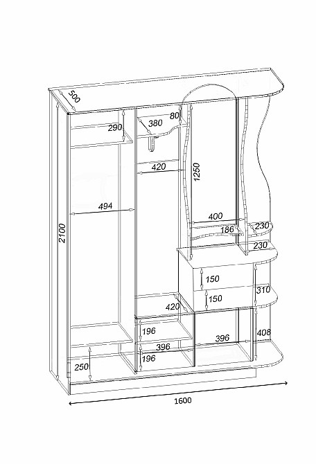 Прихожая Люкс-купе LUX, Бетон, 1600/500/2100 Львов - изображение 2