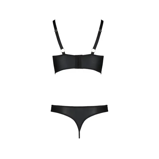Комплект з екошкіри з люверсами та ремінцями Passion MALWIA BIKINI L/XL, black, бра та трусики Львов
