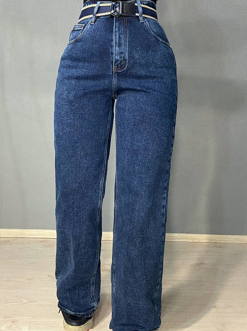 Джинси жіночі Derun 8226 утеплені палаццо на флісі з ременем сині, синій, 31, 31, 84 см, 110 см Київ - фото 16