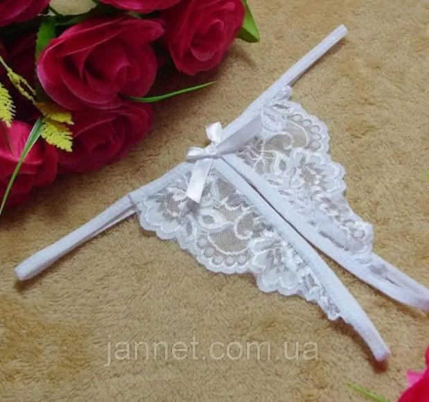 Еротичні білі трусики жіночі з розрізом - розмір універсальний, (на резинці, тягнуться) Київ - фото 1