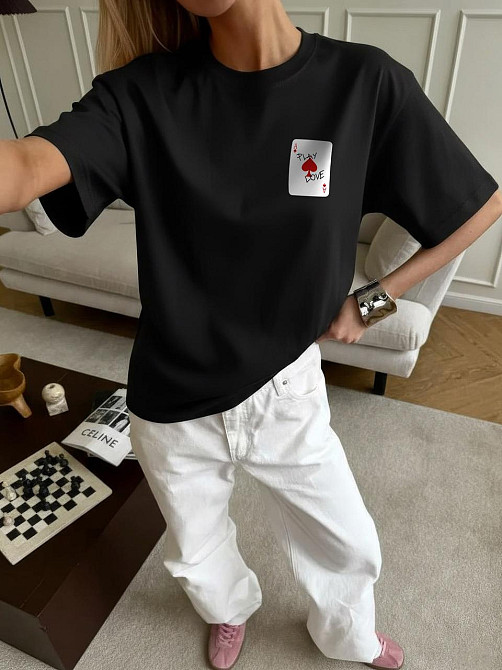 Футболка з принтом Play Love — туз черв, streetwear, унісекс Чернівці - фото 2