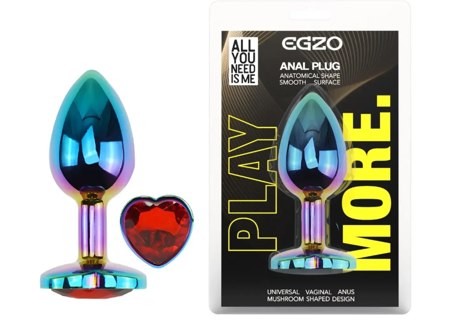 Анальна пробка із кристалом EGZO - Multicolor Heart Plug Red size S Sex Aura Київ - фото 1