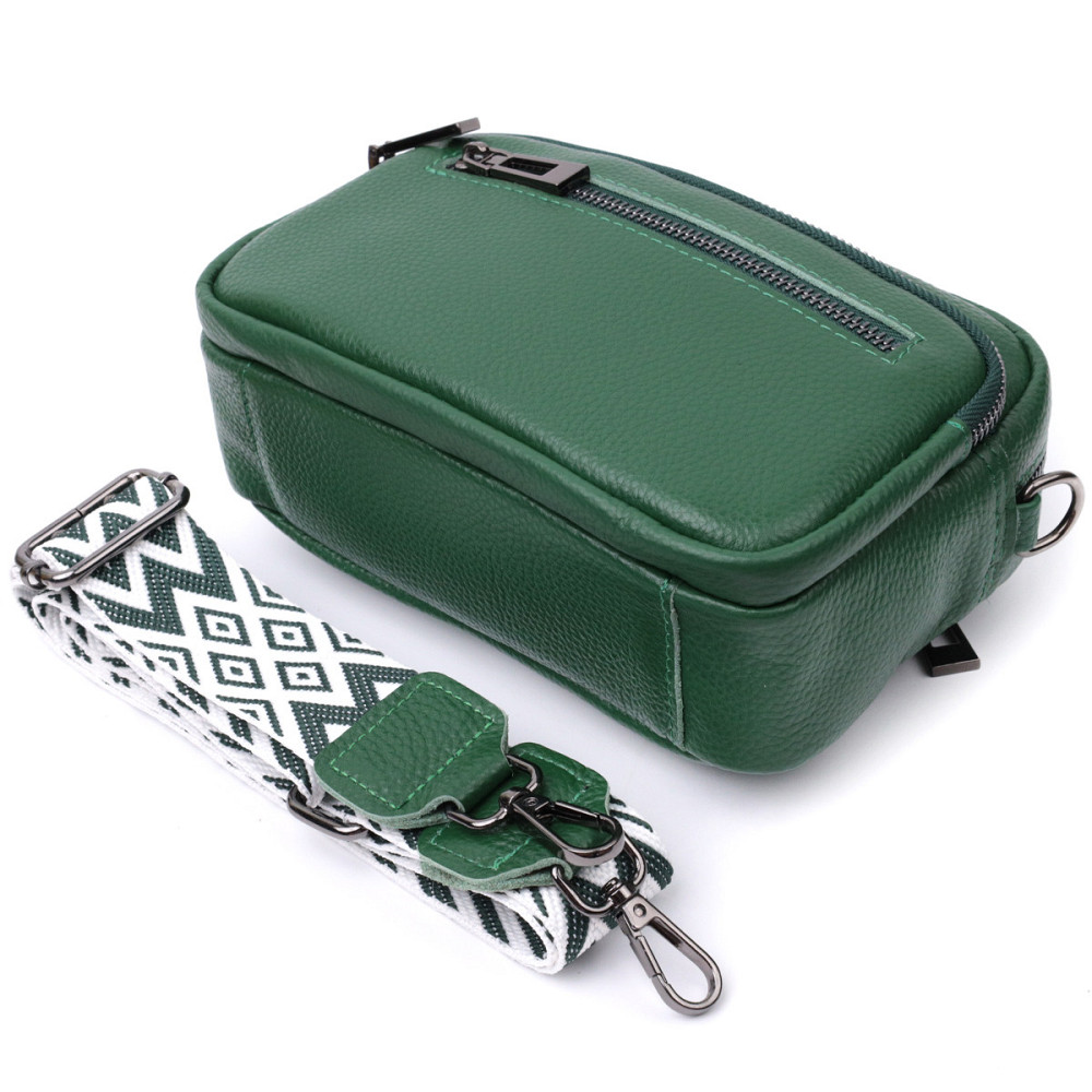 Яркая женская сумка с накладным карманом из натуральной кожи Vintage 22639 Зеленая Киев - изображение 7