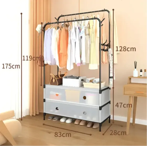 Напольная вешалка-стеллаж для одежды с ящиками хранения 128*83*48*28 см Коломия
